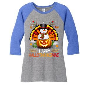 Chirstmas Cute Snow Turkey Pumpkin Happy Hallothanksmas Gift Women's Tri-Blend 3/4-Sleeve Raglan Shirt