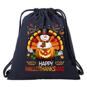 Chirstmas Cute Snow Turkey Pumpkin Happy Hallothanksmas Gift Drawstring Bag