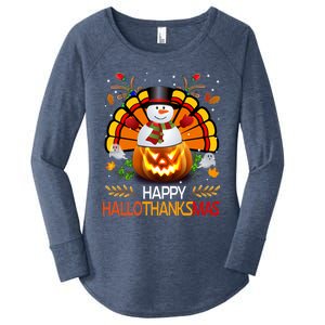 Chirstmas Cute Snow Turkey Pumpkin Happy Hallothanksmas Gift Women's Perfect Tri Tunic Long Sleeve Shirt