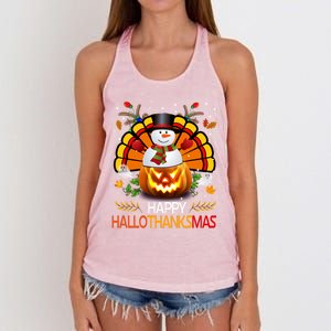 Chirstmas Cute Snow Turkey Pumpkin Happy Hallothanksmas Gift Women's Knotted Racerback Tank