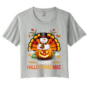 Chirstmas Cute Snow Turkey Pumpkin Happy Hallothanksmas Gift Women's Crop Top Tee