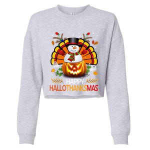 Chirstmas Cute Snow Turkey Pumpkin Happy Hallothanksmas Gift Cropped Pullover Crew