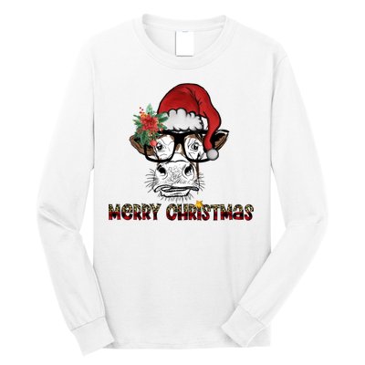 Christmas Cow Santa Hat Merry Christmas Xmas Long Sleeve Shirt