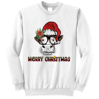 Christmas Cow Santa Hat Merry Christmas Xmas Sweatshirt