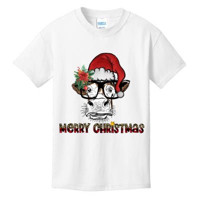 Christmas Cow Santa Hat Merry Christmas Xmas Kids T-Shirt