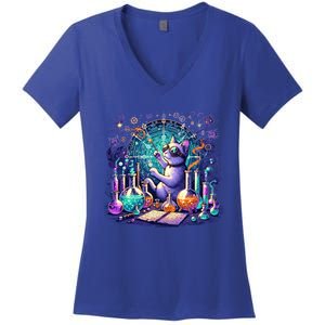 Cat Chemistry Science Lover Funny Chemist Student Teacher Gift Women's V-Neck T-Shirt