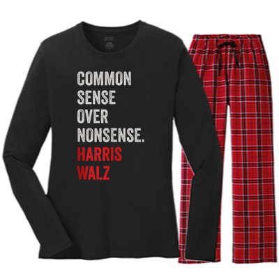 Choose Common Sense Over Nonsense Kamala Harris 2024 Women's Long Sleeve Flannel Pajama Set 