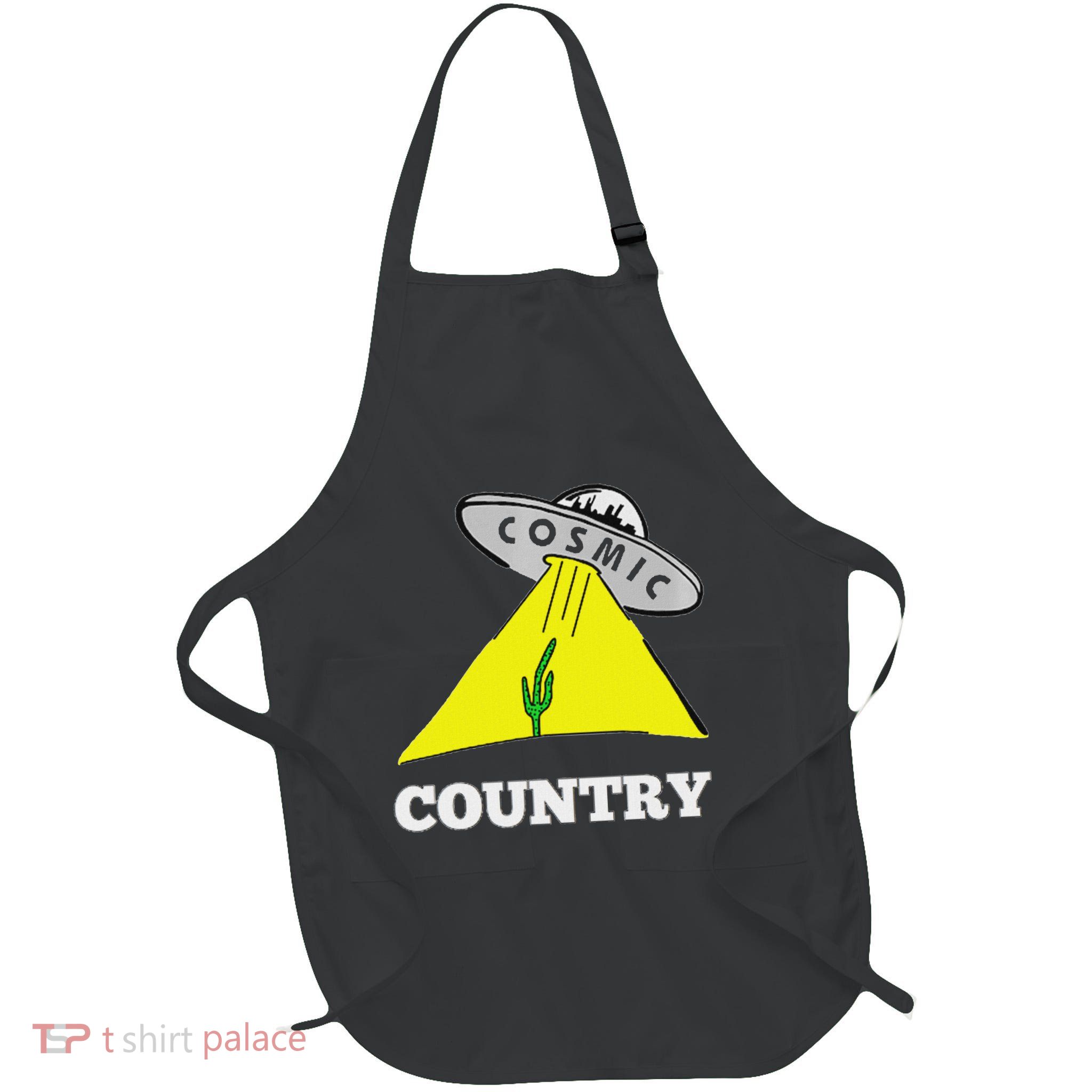 Cosmic Country Space Ship Cactus Space Cowboy Full-Length Apron With Pockets