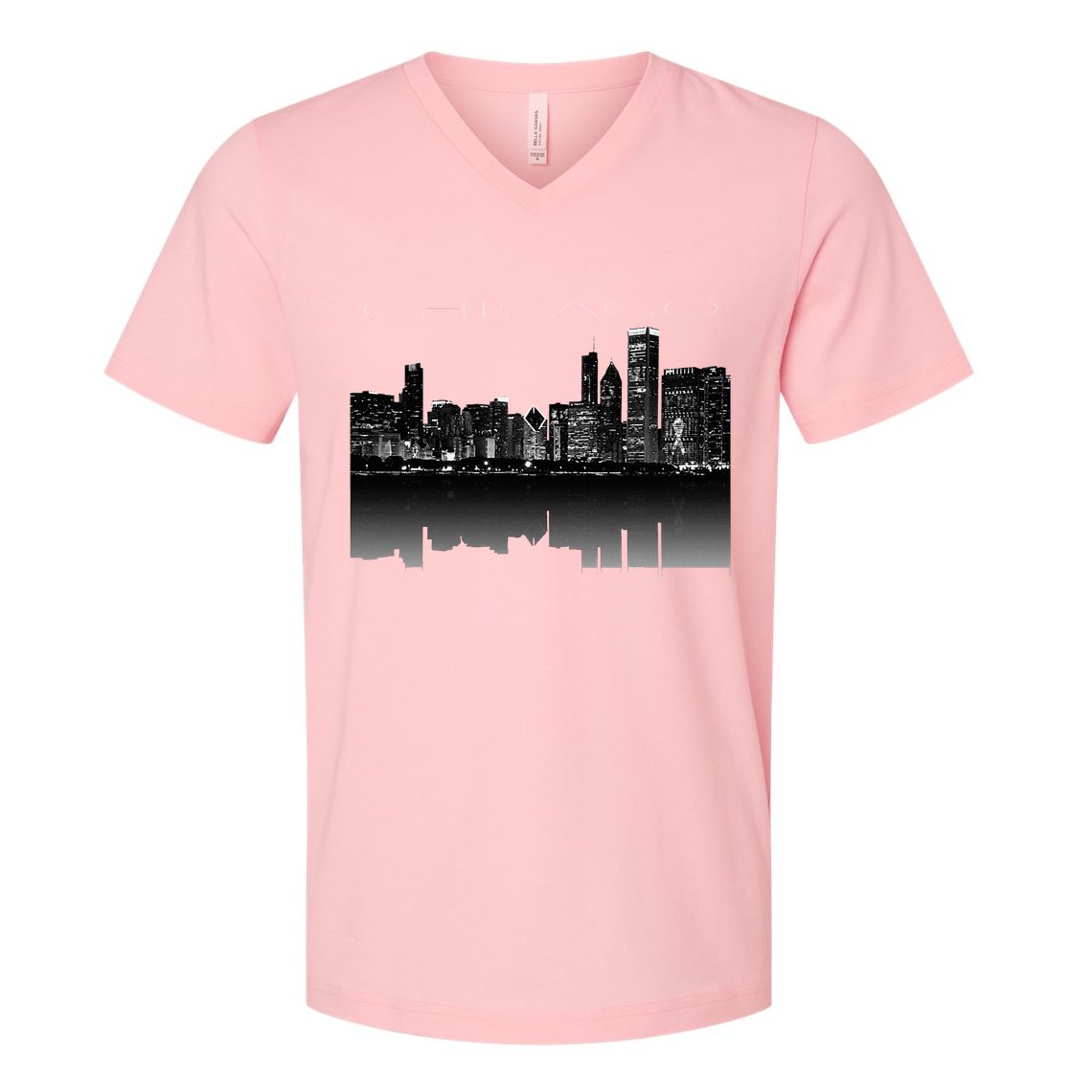 Chicago City Skyline Lights At Night V-Neck T-Shirt