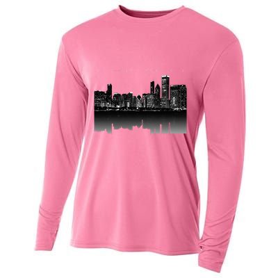 Chicago City Skyline Lights At Night Cooling Performance Long Sleeve Crew