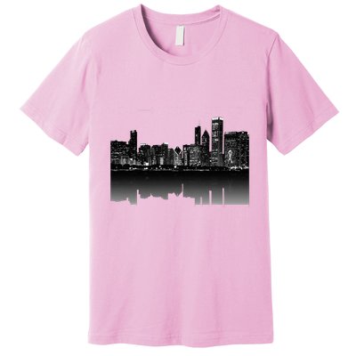 Chicago City Skyline Lights At Night Premium T-Shirt