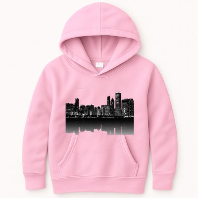 Chicago City Skyline Lights At Night Kids Hoodie