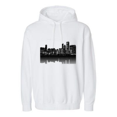 Chicago City Skyline Lights At Night Garment-Dyed Fleece Hoodie