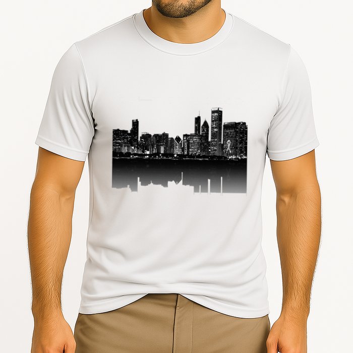 Chicago City Skyline Lights At Night Cooling Performance Crew T-Shirt