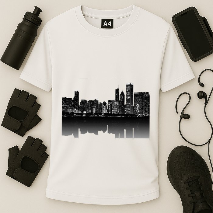 Chicago City Skyline Lights At Night Cooling Performance Crew T-Shirt