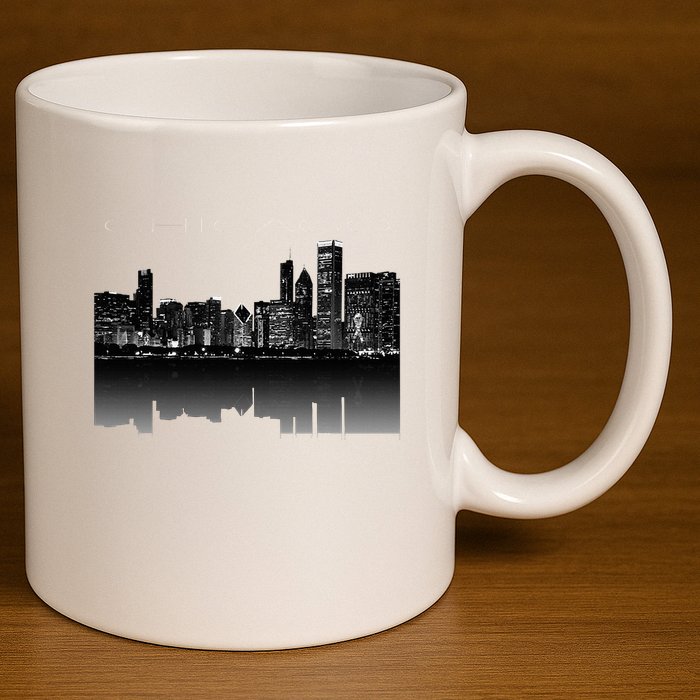 Chicago City Skyline Lights At Night 11oz C Handle Ceramic Mug