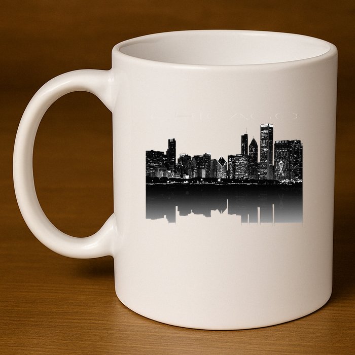 Chicago City Skyline Lights At Night 11oz C Handle Ceramic Mug