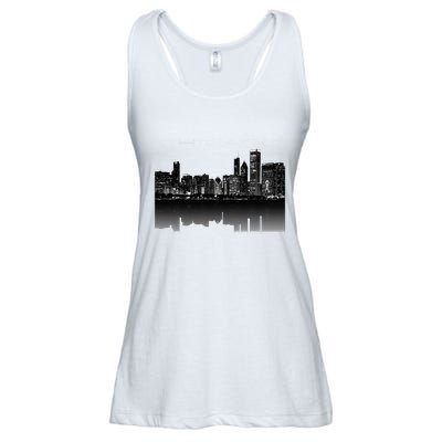 Chicago City Skyline Lights At Night Ladies Essential Flowy Tank