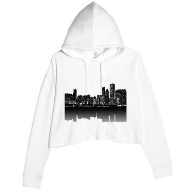 Chicago City Skyline Lights At Night Crop Fleece Hoodie
