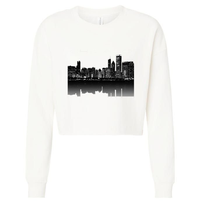 Chicago City Skyline Lights At Night Cropped Pullover Crew
