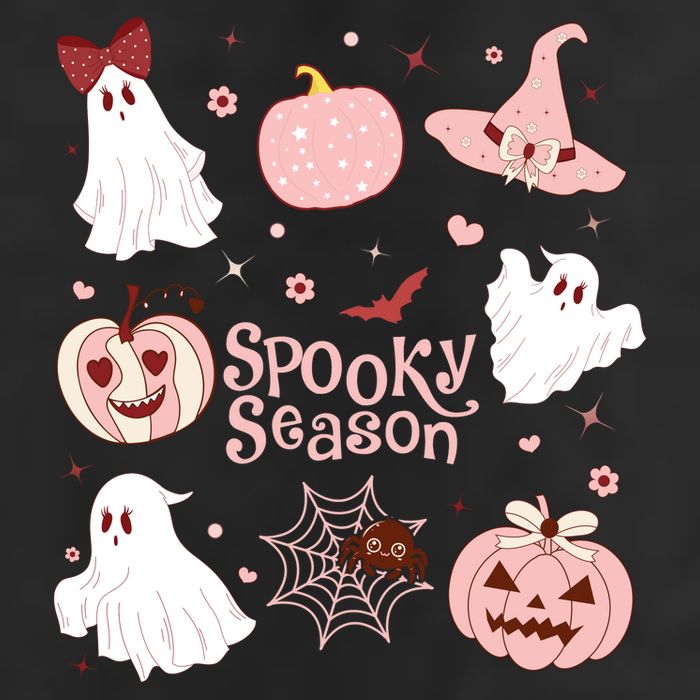 Cute Coquette Spooky Season 7 Panel Mesh Trucker Snapback Hat