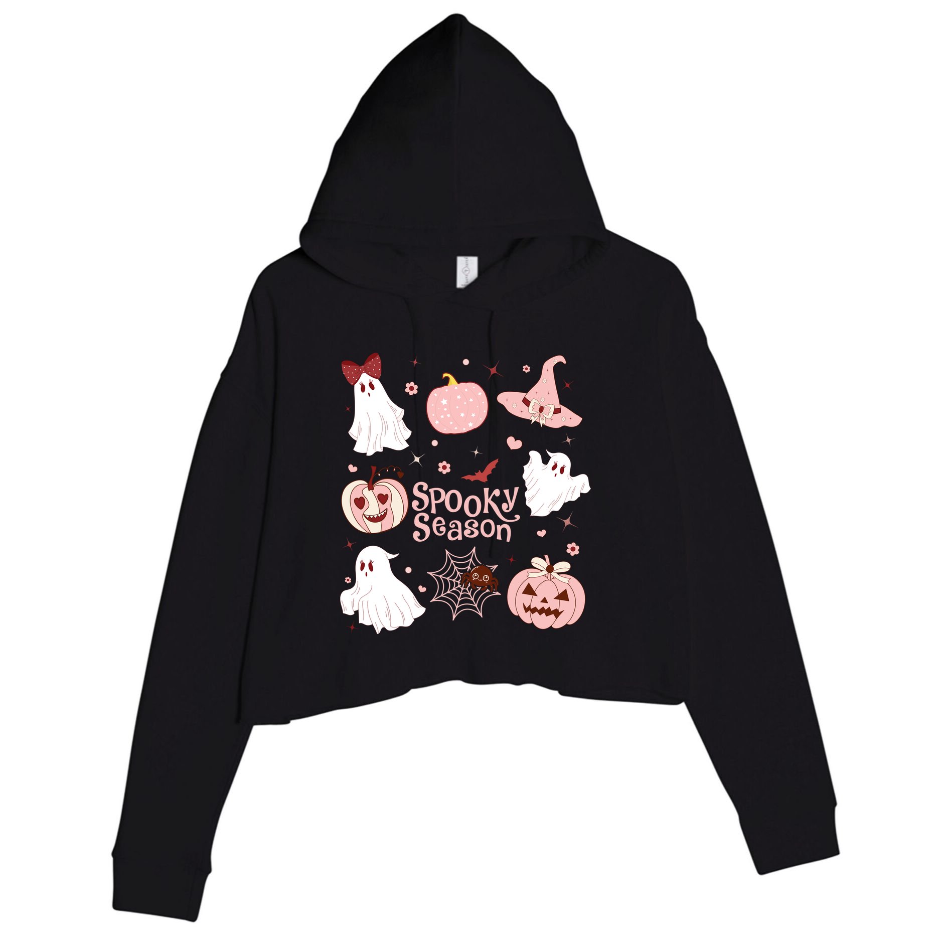 Cute Coquette Spooky Season Crop Fleece Hoodie