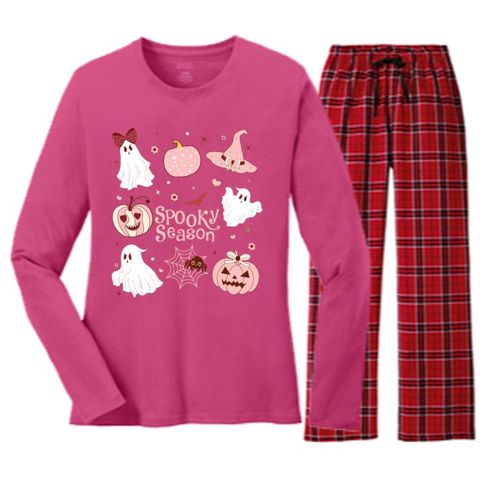 Cute Coquette Spooky Season Women's Long Sleeve Flannel Pajama Set 