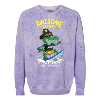 Cool Crocodile Surfing Colorblast Crewneck Sweatshirt