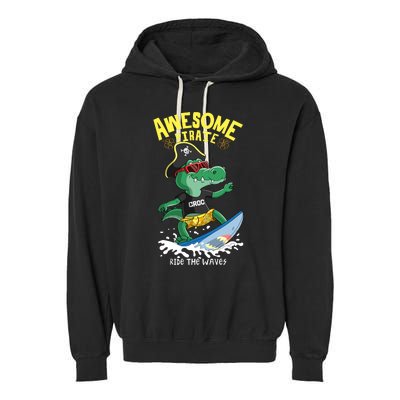 Cool Crocodile Surfing Garment-Dyed Fleece Hoodie