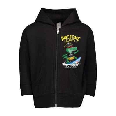 Cool Crocodile Surfing Toddler Zip Fleece Hoodie