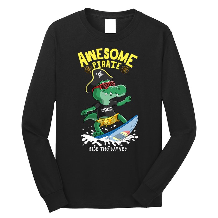 Cool Crocodile Surfing Long Sleeve Shirt