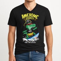 Cool Crocodile Surfing V-Neck T-Shirt