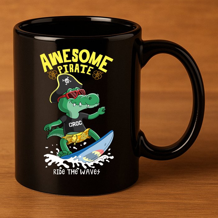 Cool Crocodile Surfing 11oz C Handle Ceramic Mug
