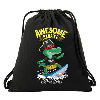 Cool Crocodile Surfing Drawstring Bag