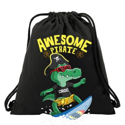 Cool Crocodile Surfing Drawstring Bag