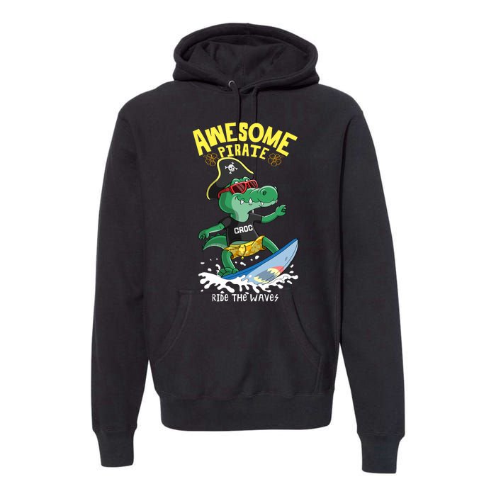 Cool Crocodile Surfing Premium Hoodie