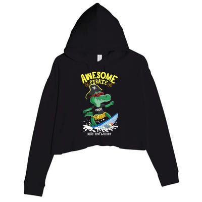 Cool Crocodile Surfing Crop Fleece Hoodie