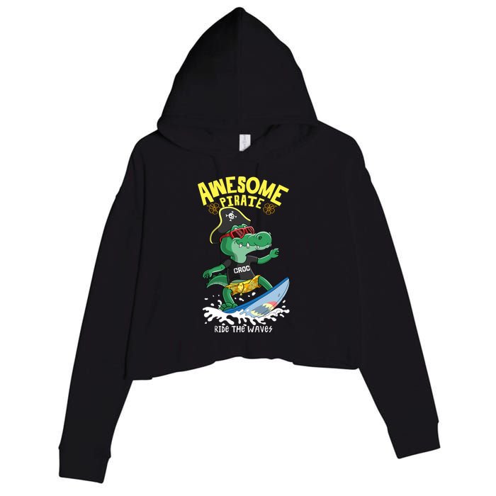 Cool Crocodile Surfing Crop Fleece Hoodie