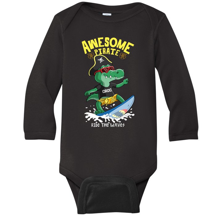 Cool Crocodile Surfing Baby Long Sleeve Bodysuit