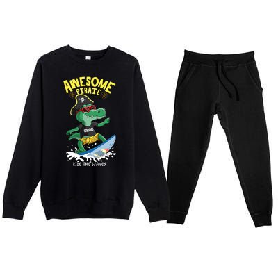 Cool Crocodile Surfing Premium Crewneck Sweatsuit Set