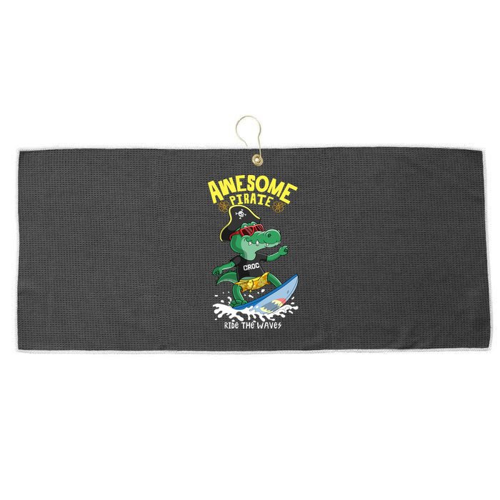 Cool Crocodile Surfing Large Microfiber Waffle Golf Towel