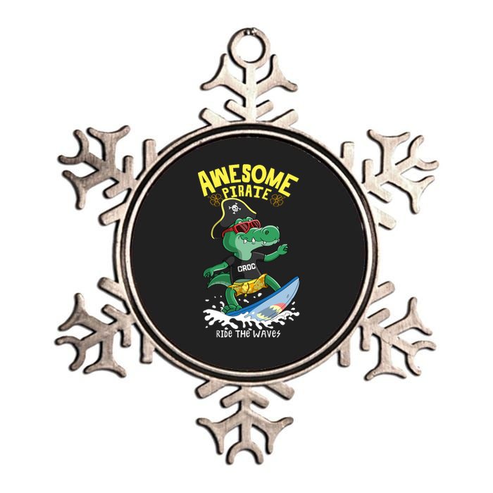 Cool Crocodile Surfing Metallic Star Ornament