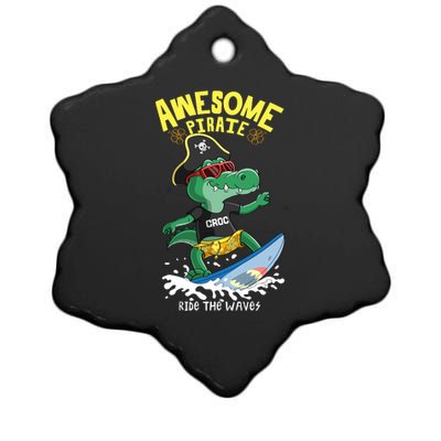 Cool Crocodile Surfing Ceramic Star Ornament