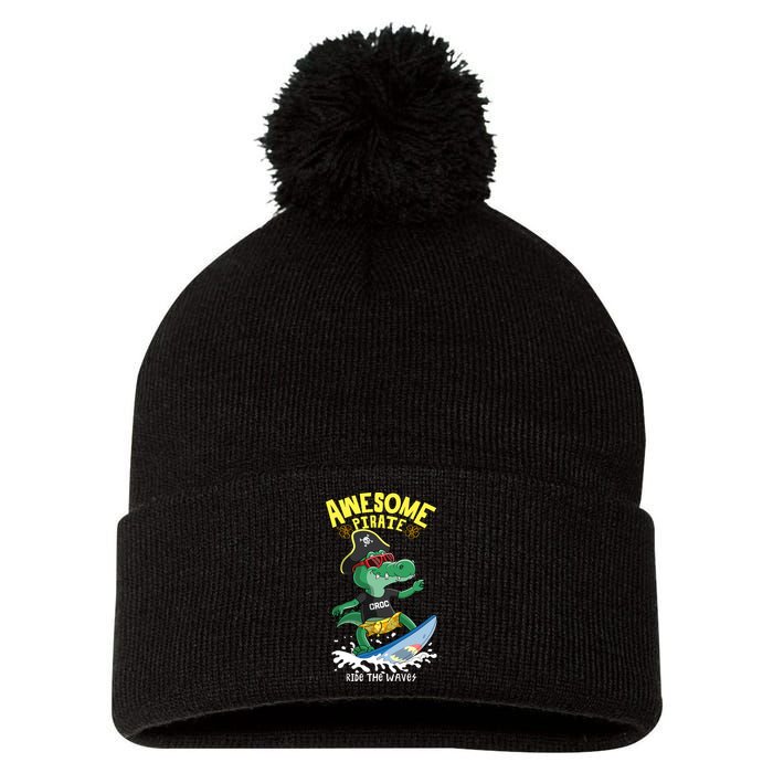 Cool Crocodile Surfing Pom Pom 12in Knit Beanie