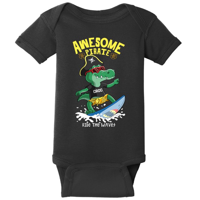 Cool Crocodile Surfing Baby Bodysuit