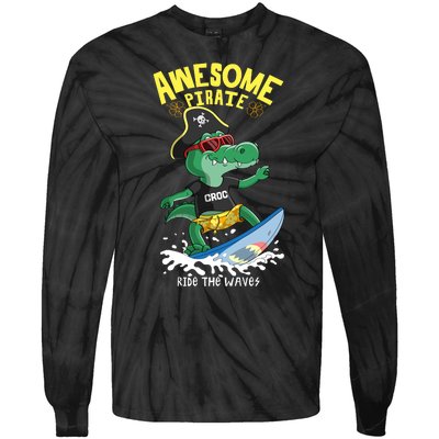 Cool Crocodile Surfing Tie-Dye Long Sleeve Shirt