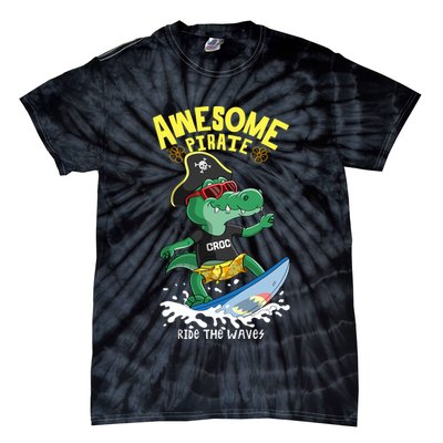 Cool Crocodile Surfing Tie-Dye T-Shirt