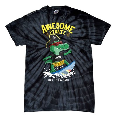 Cool Crocodile Surfing Tie-Dye T-Shirt