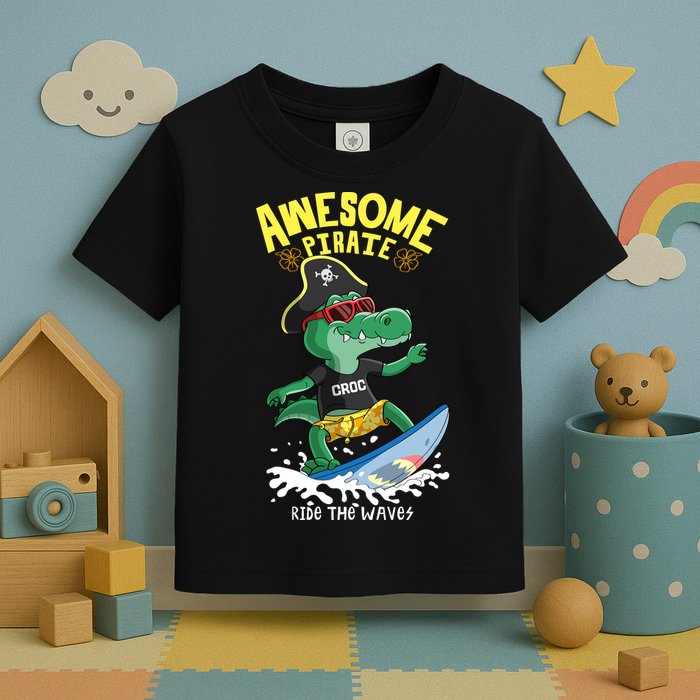 Cool Crocodile Surfing Toddler T-Shirt