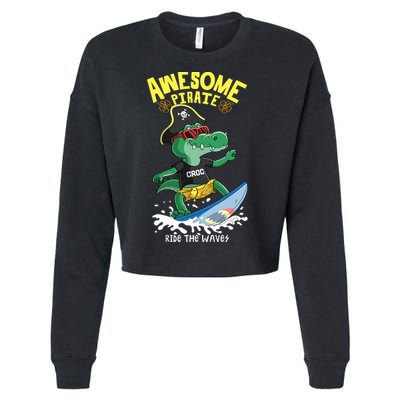 Cool Crocodile Surfing Cropped Pullover Crew
